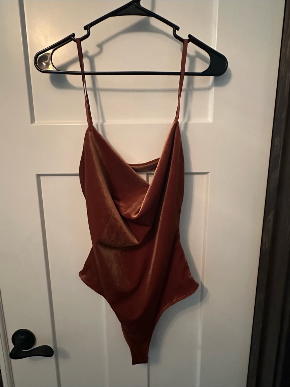 Velvet Cowl Neck Bodysuit - Rust